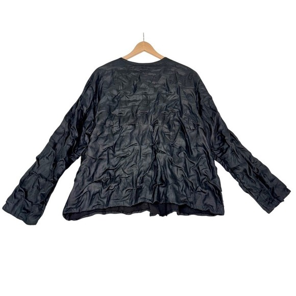 EILEEN FISHER Silk Open Cardigan Cotton Lining Black Textured Jacket 2XL - Picture 2 of 4